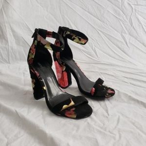 Floral ankle strap heels